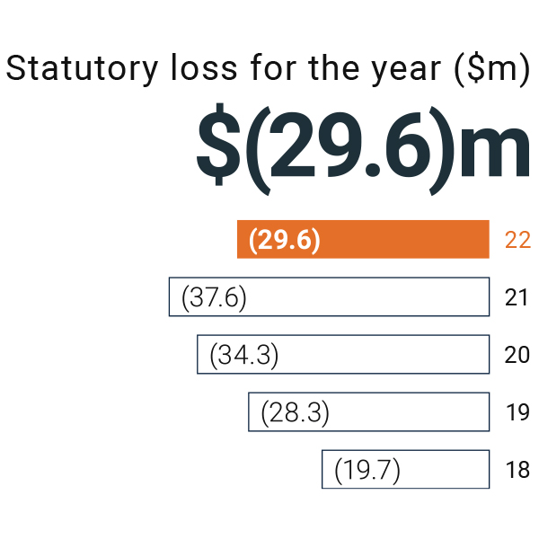 Statutory loss for the year: $(29.6)m